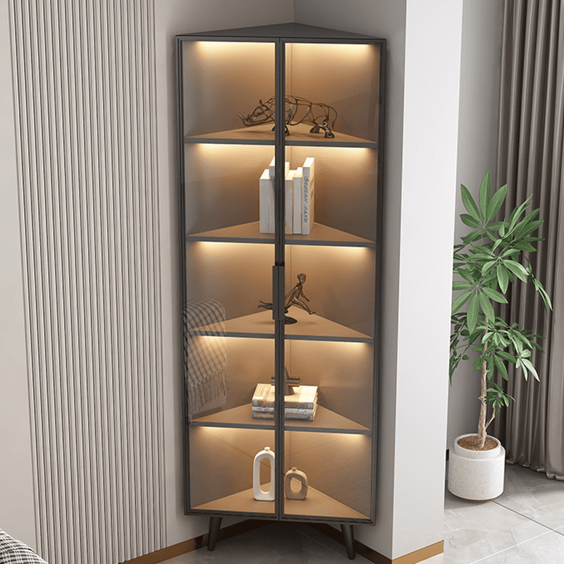 Dove Grey Scratch-immune Corner Accent Cabinet with Cabinet, Glass-panel Door, Adjustable Shelving and Handle Bars