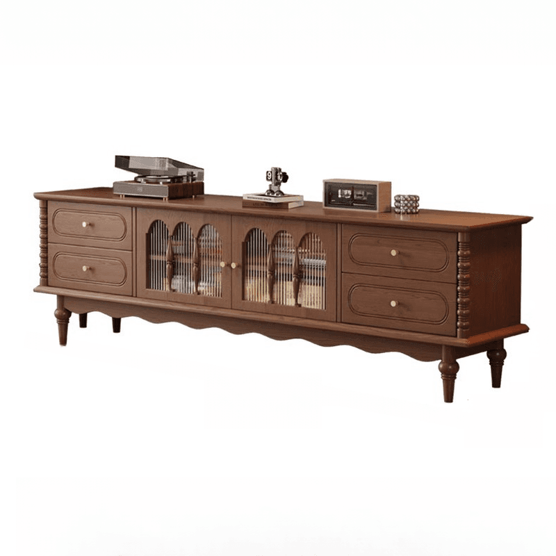 Art Deco Natural Wood TV Stand with 4 Drawers, Locker, Cable Management, and Adjustable Shelving - image 3