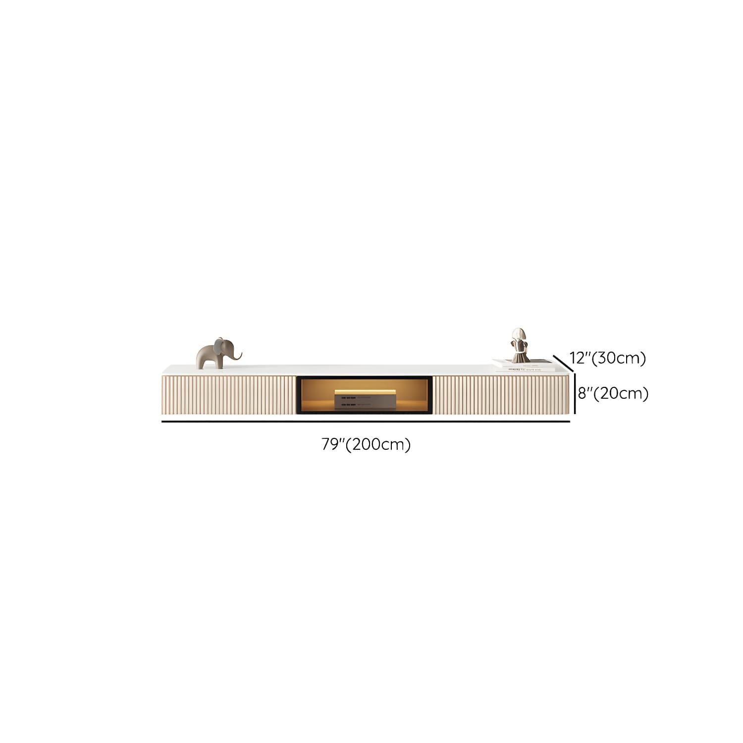 Glam Wall-mounted TV Media Stand Slate Top Wood Frame with Storage - image 15