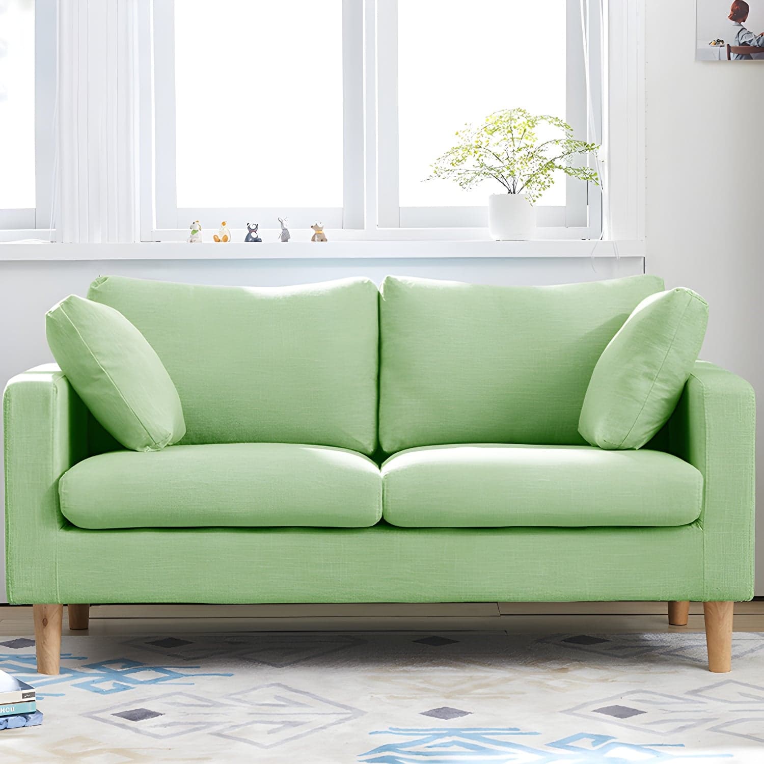 Contemporary Square Arm Couch Faux Leather Loveseat with Pillows - image 12