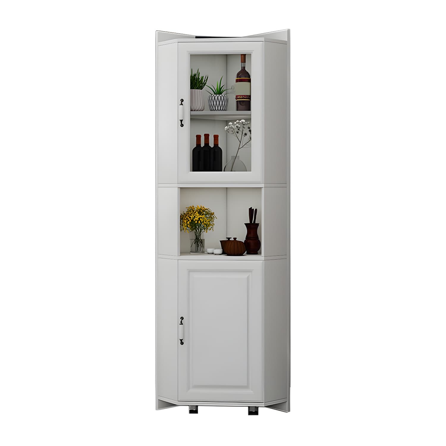 Modern White Corner Accent Cabinet with Glass Doors and Adjustable Interior Shelves - image 5
