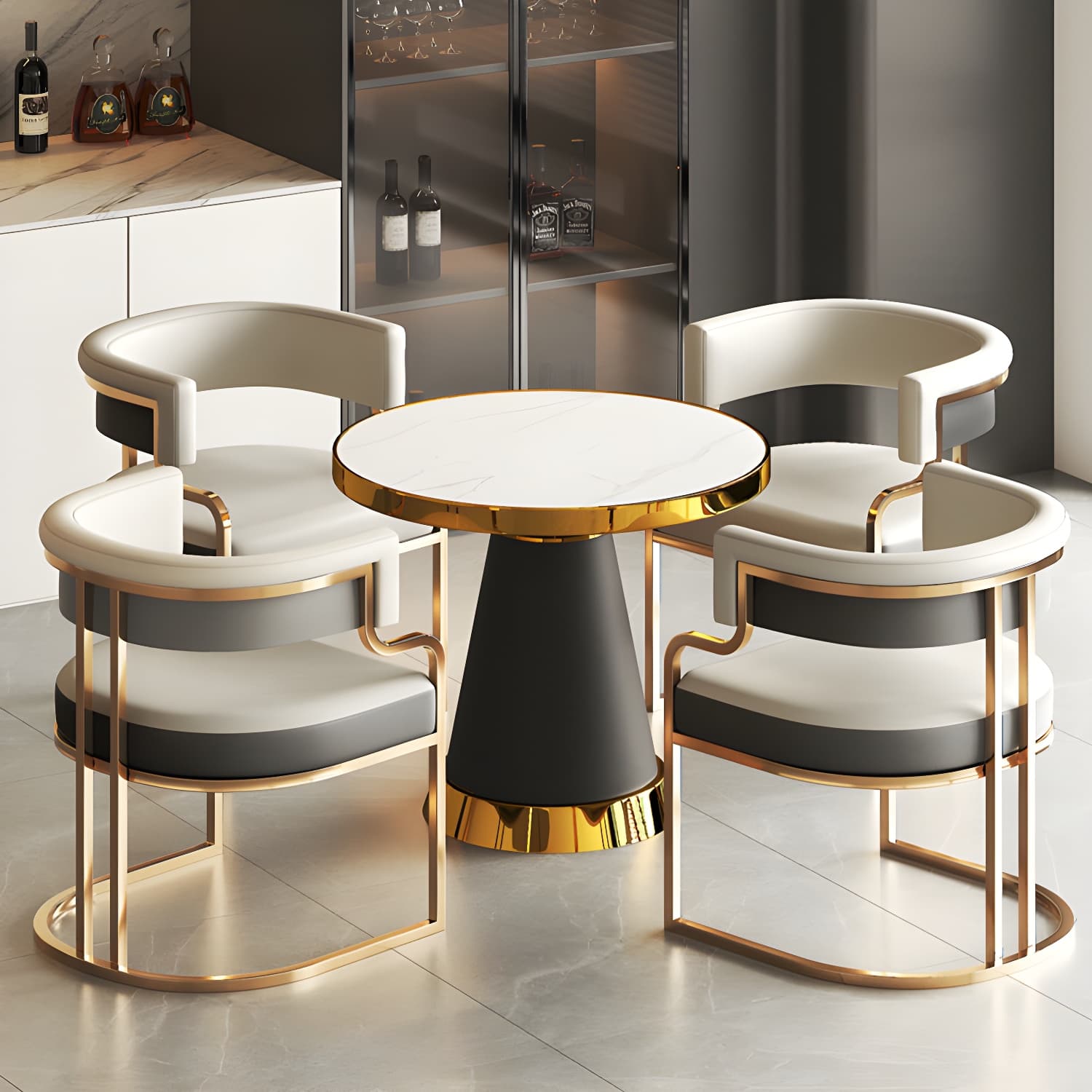 Upholstered Low-Back Arm Chair with Faux Leather and Brass/Gold Legs in Glam Style - image 11