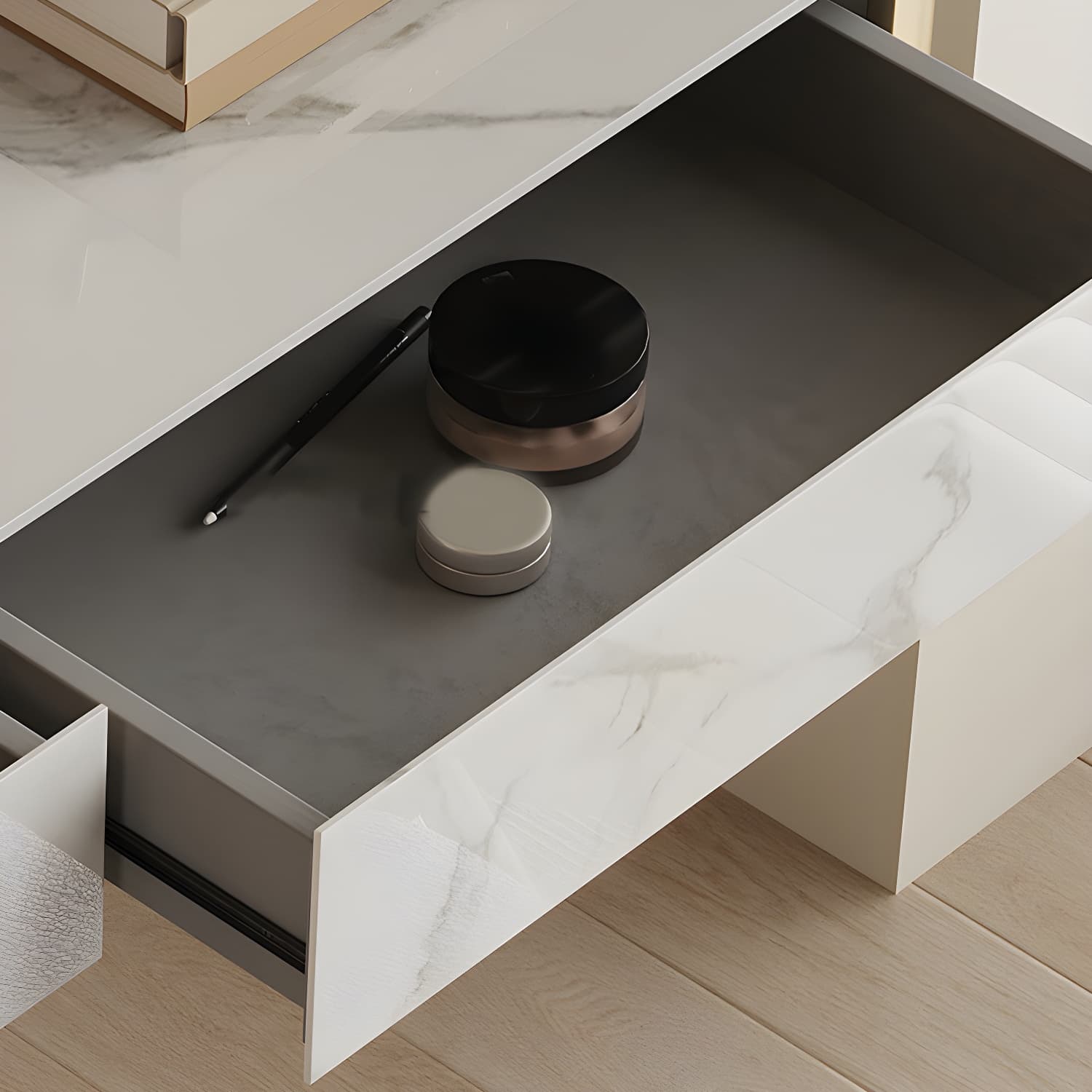 Wood Vanity and Stool in White Luxurious Stone Dressing Table - image 8