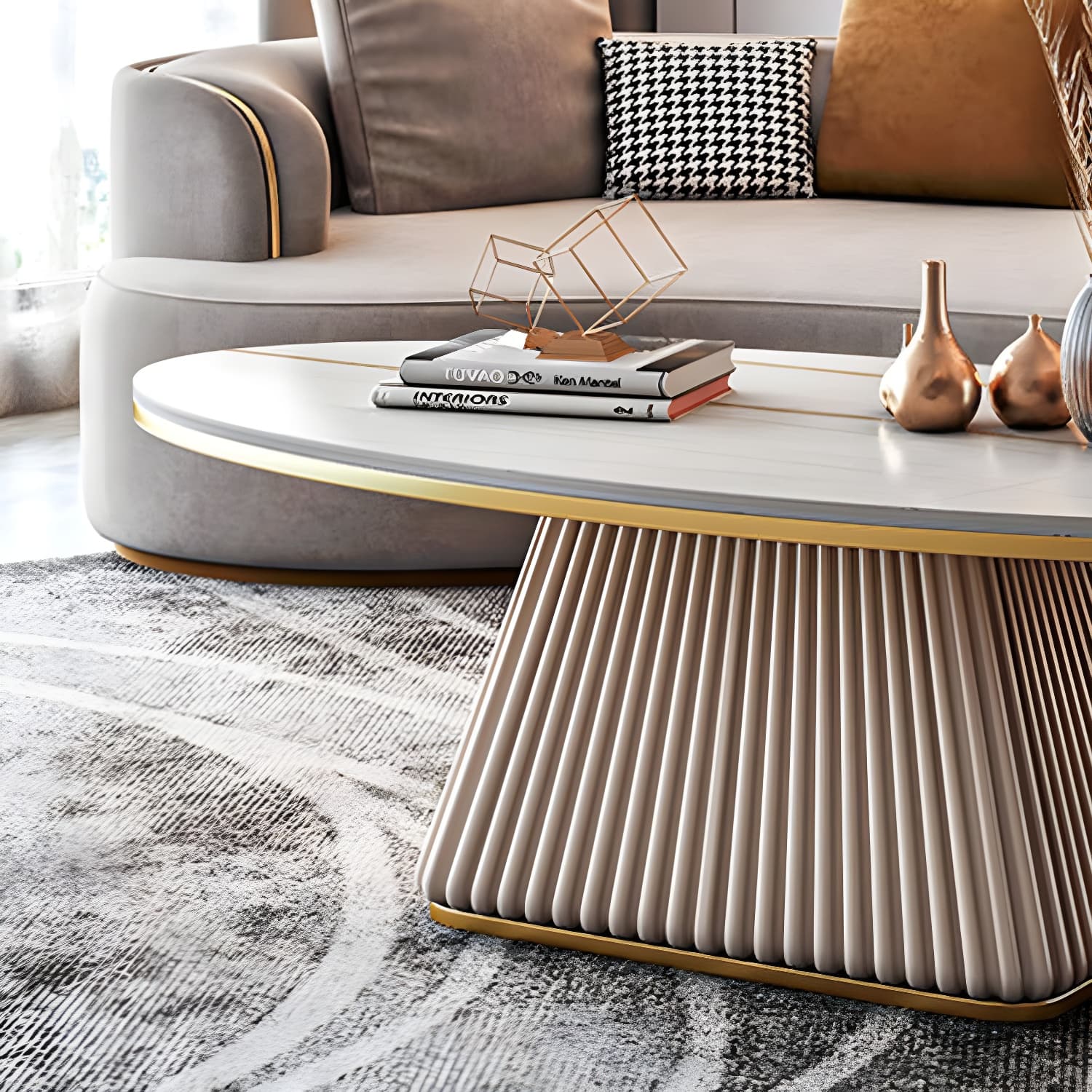 Glam Single Coffee Table Oval Pedestal Coffee Cocktail Table - image 11
