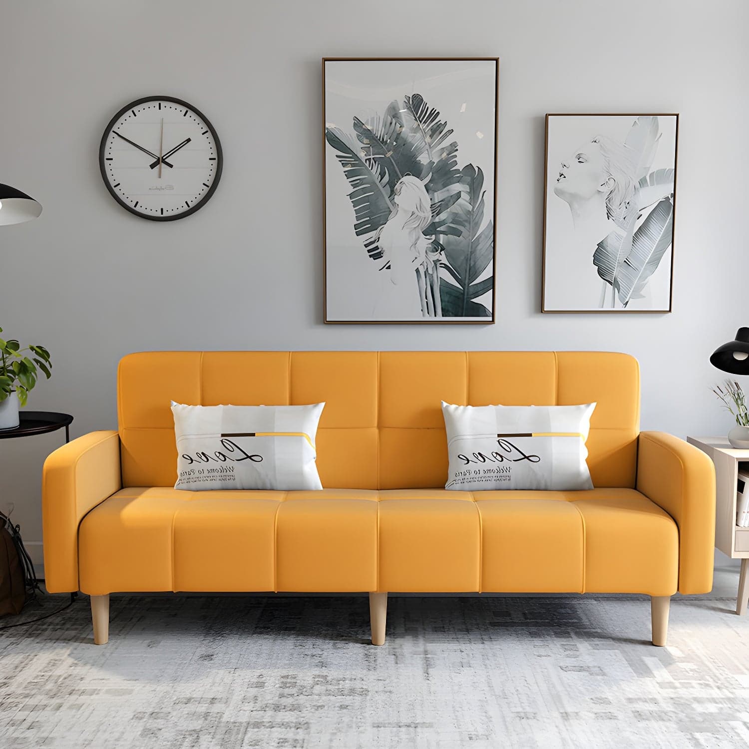 Living Room Linen Chesterfield Sofa with Wooden Legs Square Arm Loveseat - image 7