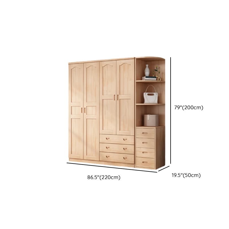 Modish Natural Color Reclaimed Wood Wardrobe Armoire with Soft Close Drawer, Soft Close Door - image 27