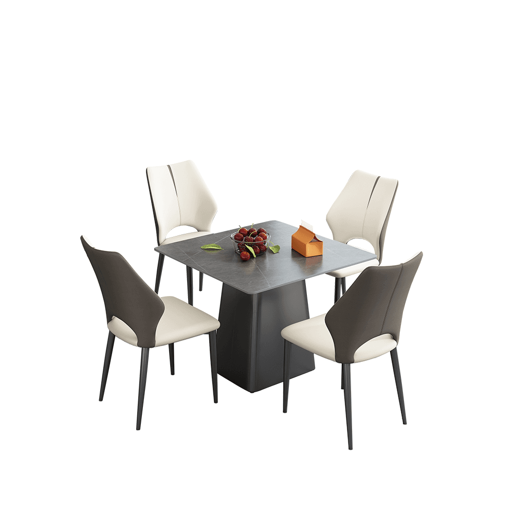5-piece Square Slate Dining Table Set with Stump Base, Upholstered Back, Padded Chair for 4 People - image 5