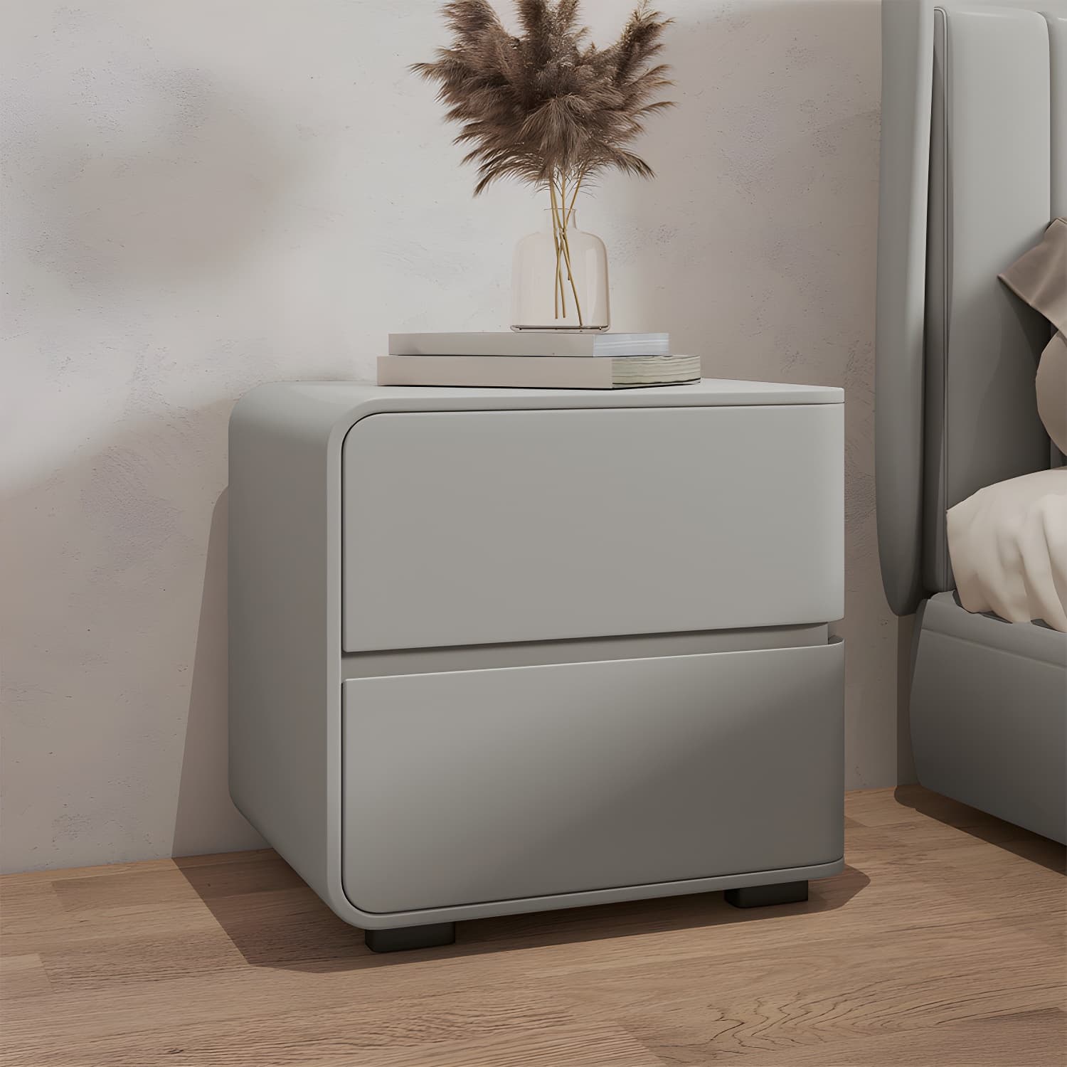Modern Wood Nightstand with 2 Drawers - Small and Low Profile - Faux Leather Countertop - image 23
