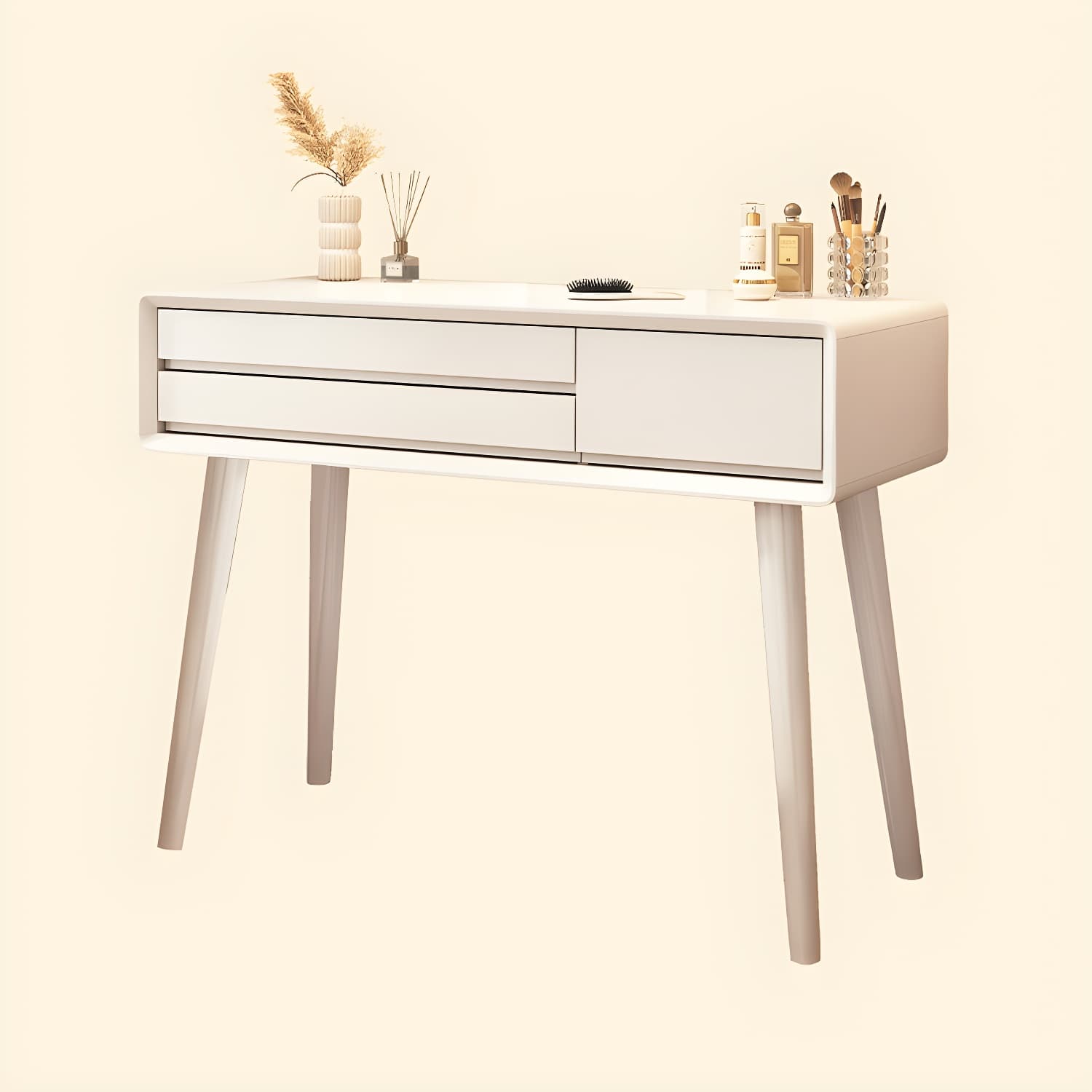 Art Deco Timber Natural/White/Brown Makeup Vanity Set/Makeup Vanity Table with 3 Drawers - image 4