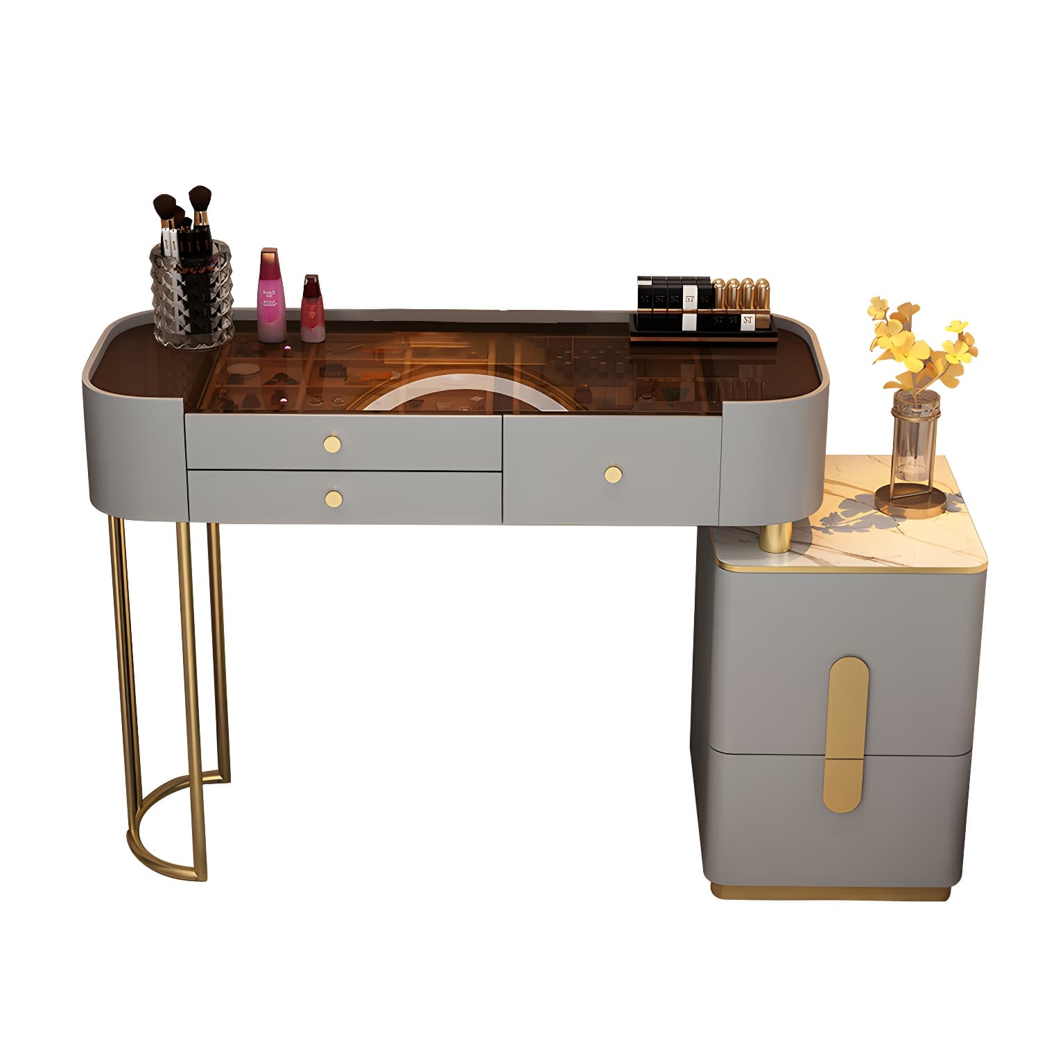 Glass Top Makeup Vanity Storage Box Vanity Dressing Table for Bedroom - image 13