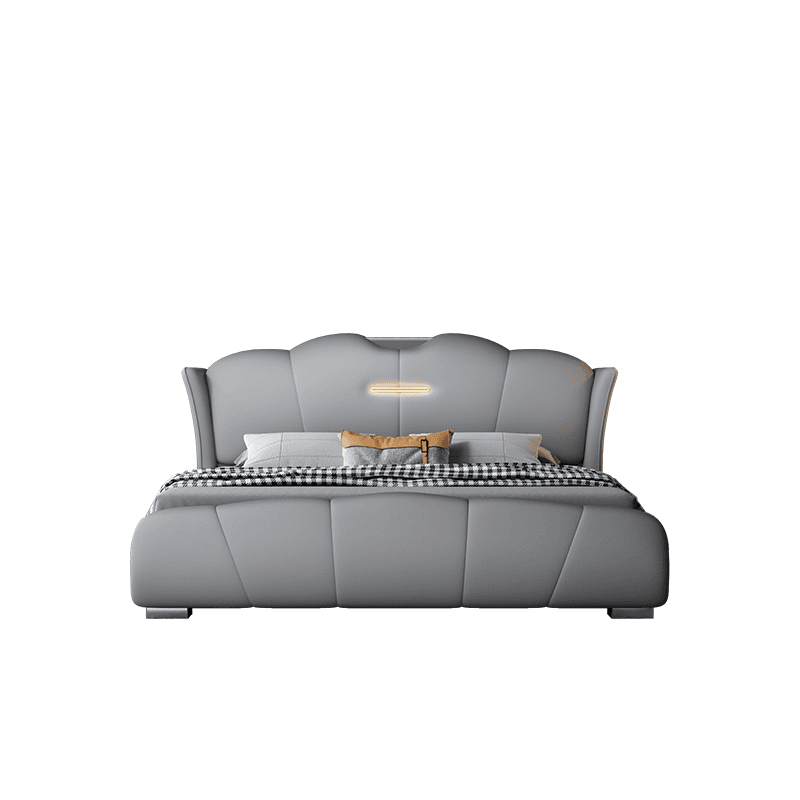 Light Gray Storage Included/Panel Bed with 3 Storage Boxes, Natural Wood Frame, Sponge Upholstery, and Lighted Headboard - image 5
