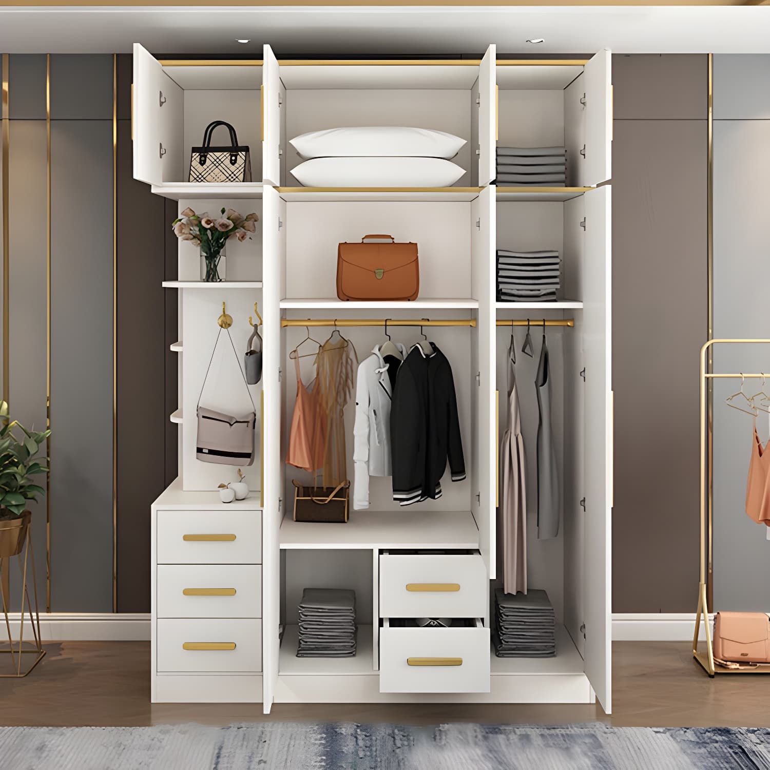 Contemporary Style Wardrobe Wooden Wardrobe Closet with Drawer - image 12