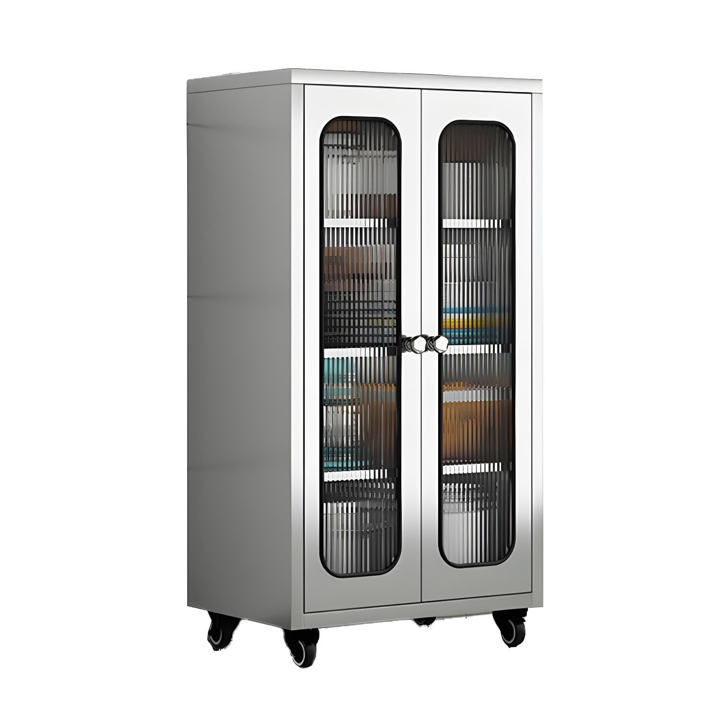 Chrome Stainless Steel Sideboard Cabinet with Cabinets, Adjustable Shelves, and Glass Doors - image 5