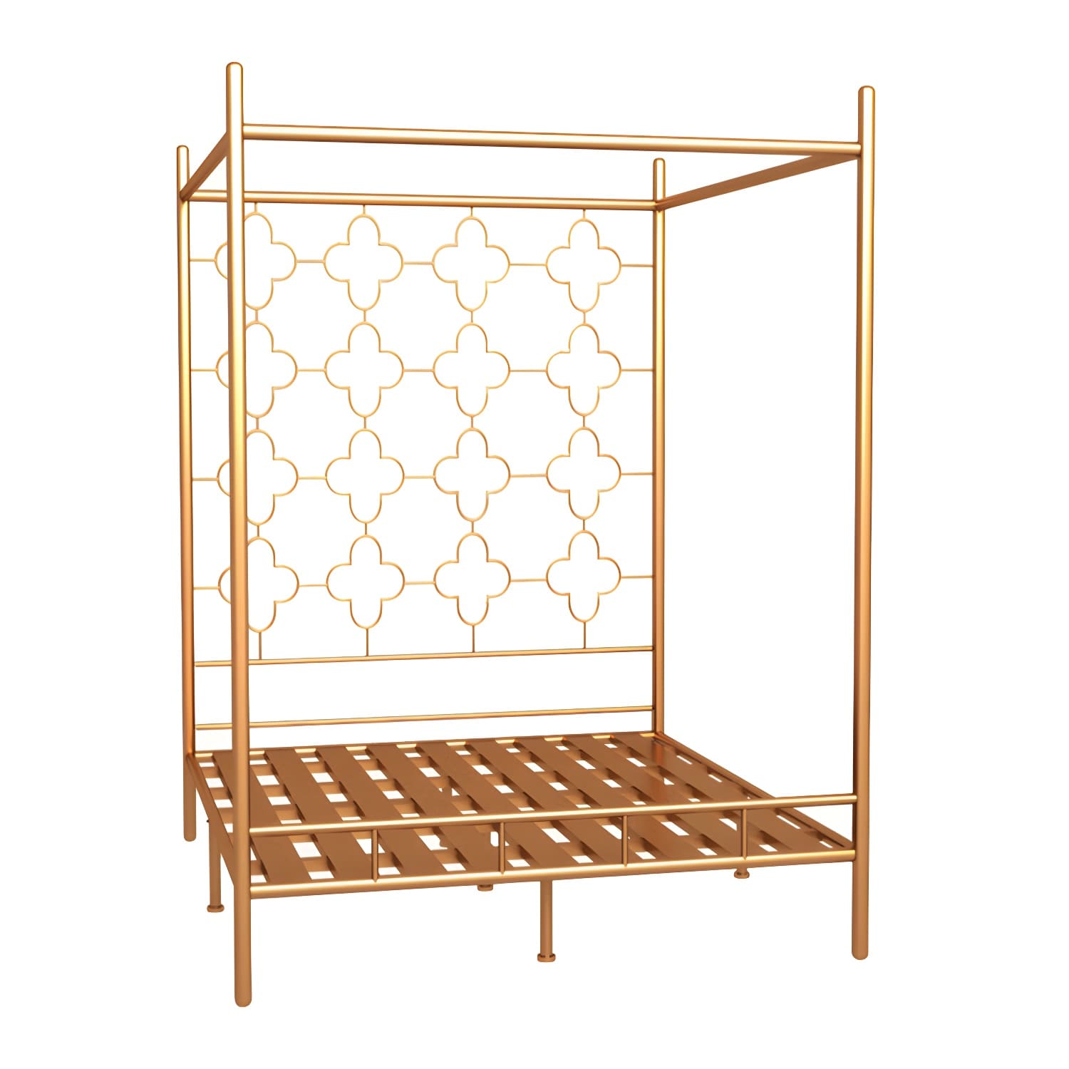 Metal Four Poster Bed with Open-Frame Headboard, Glam Standard Bed - image 12