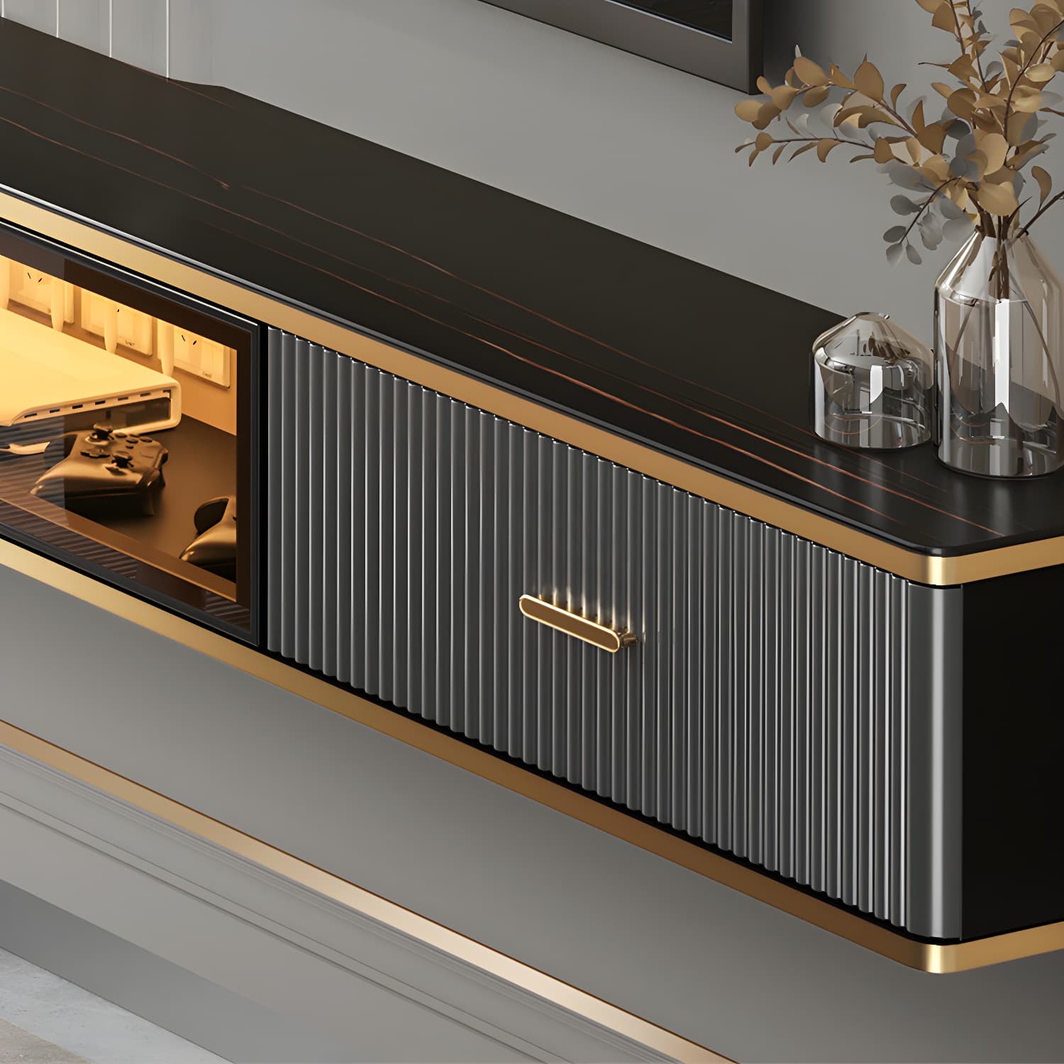 Black Slate TV Cabinet Gorgeous Style Home Wall Mounted TV Cabinet Console - image 8