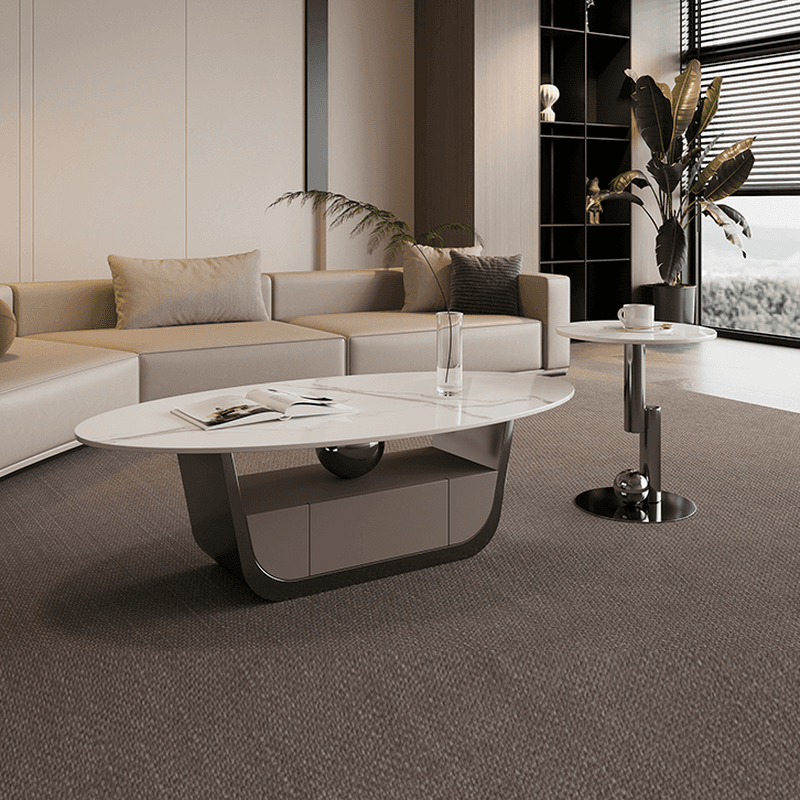 Glamorous Oblong Stone Coffee Table with Abstract Base, Scratch-proof and Drawer for Small Spaces - image 11