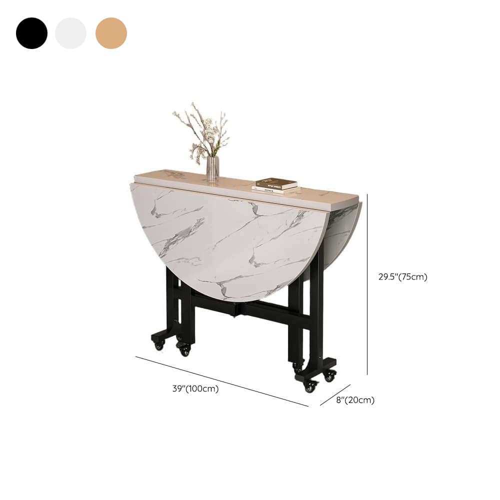Art Deco Rounded Dining Table with Lumber Top, Foldable Leaf Mechanism, Extendable - image 9
