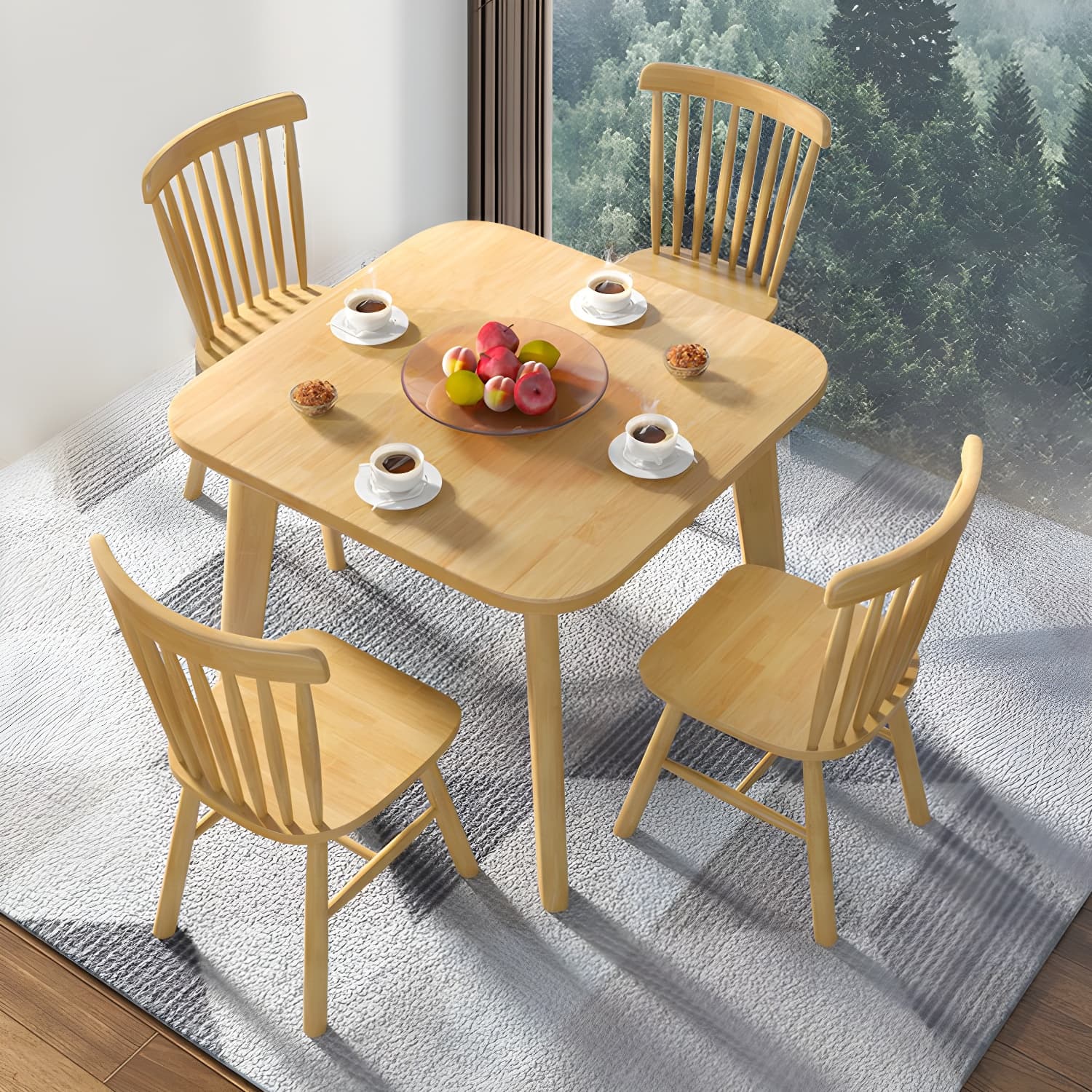 Scandinavian Natural Wood Square Kitchen & Dining Table with Legs - image 10
