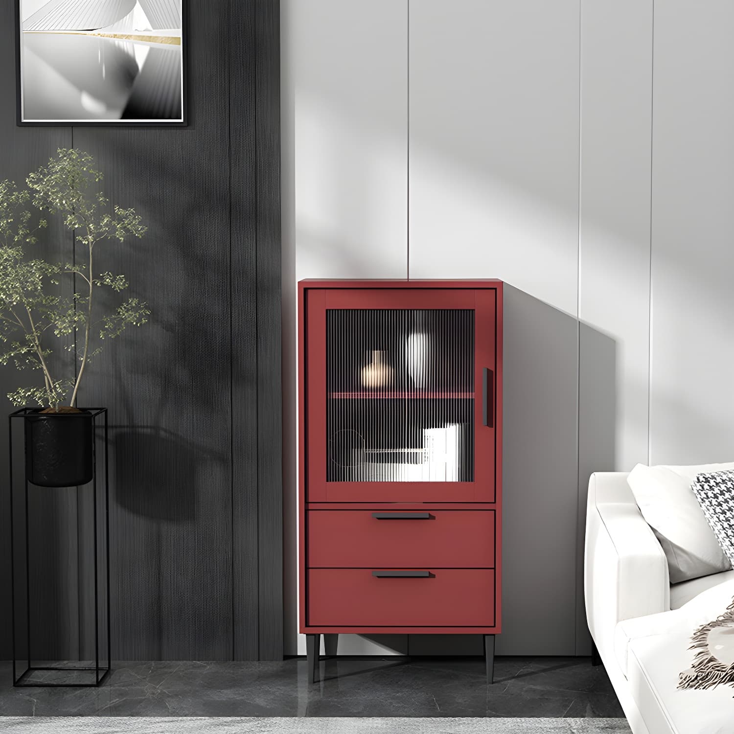 Contemporary Wooden Accent Cabinet with Glass Door and 2 Drawers - image 4