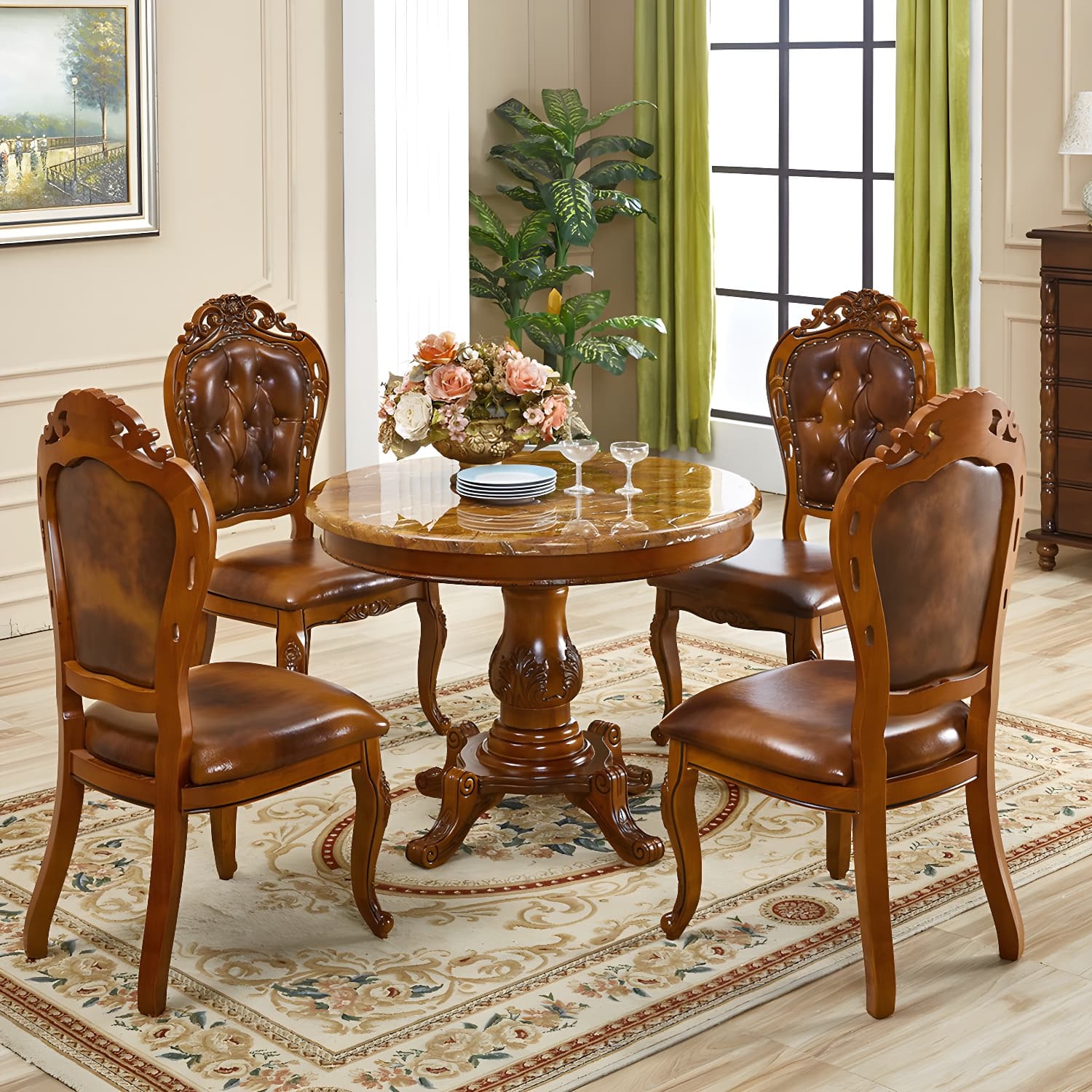 Round 4 Legs Victorian Style Dining Table Sintered Stone Fixed Table for Kitchen - image 4