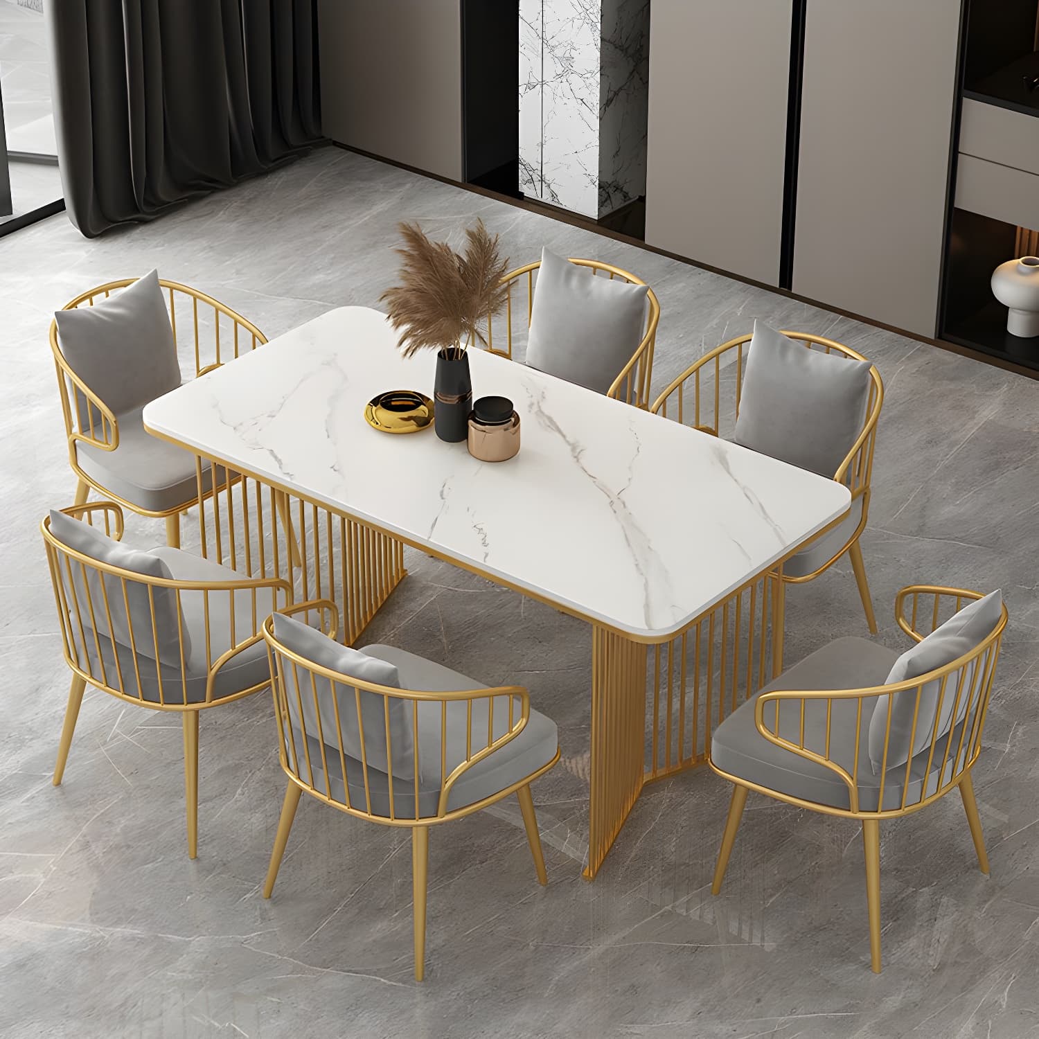 Sintered Stone Dining Table Traditional Luxury Gold Frame Table - image 8