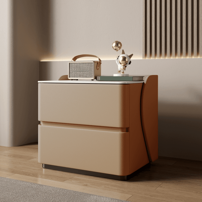 Minimalist 2 Tiers Drawer Storage Bedside Table with Faux Marble Top
