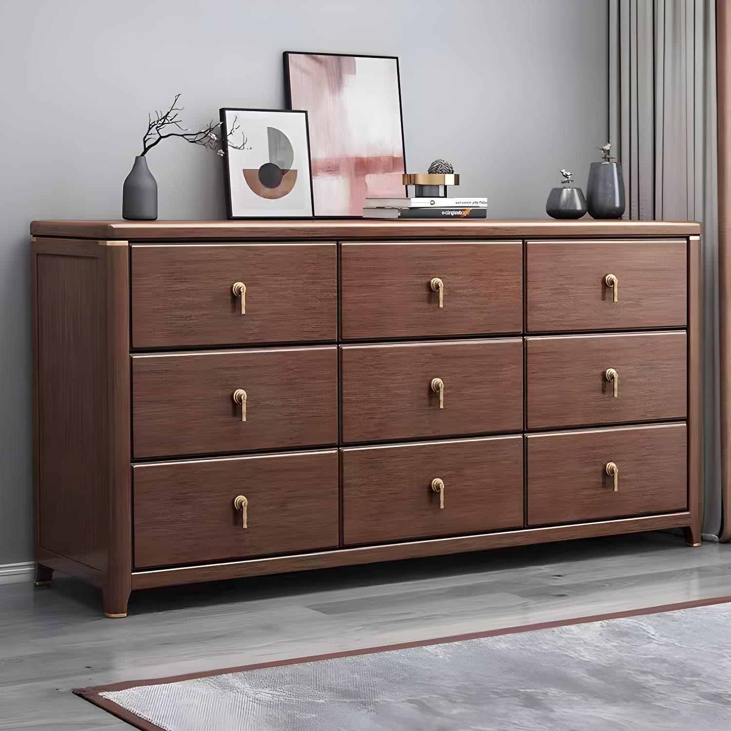 Mid Century Modern Chest Wood Rectangular Chest in Walnut Finish