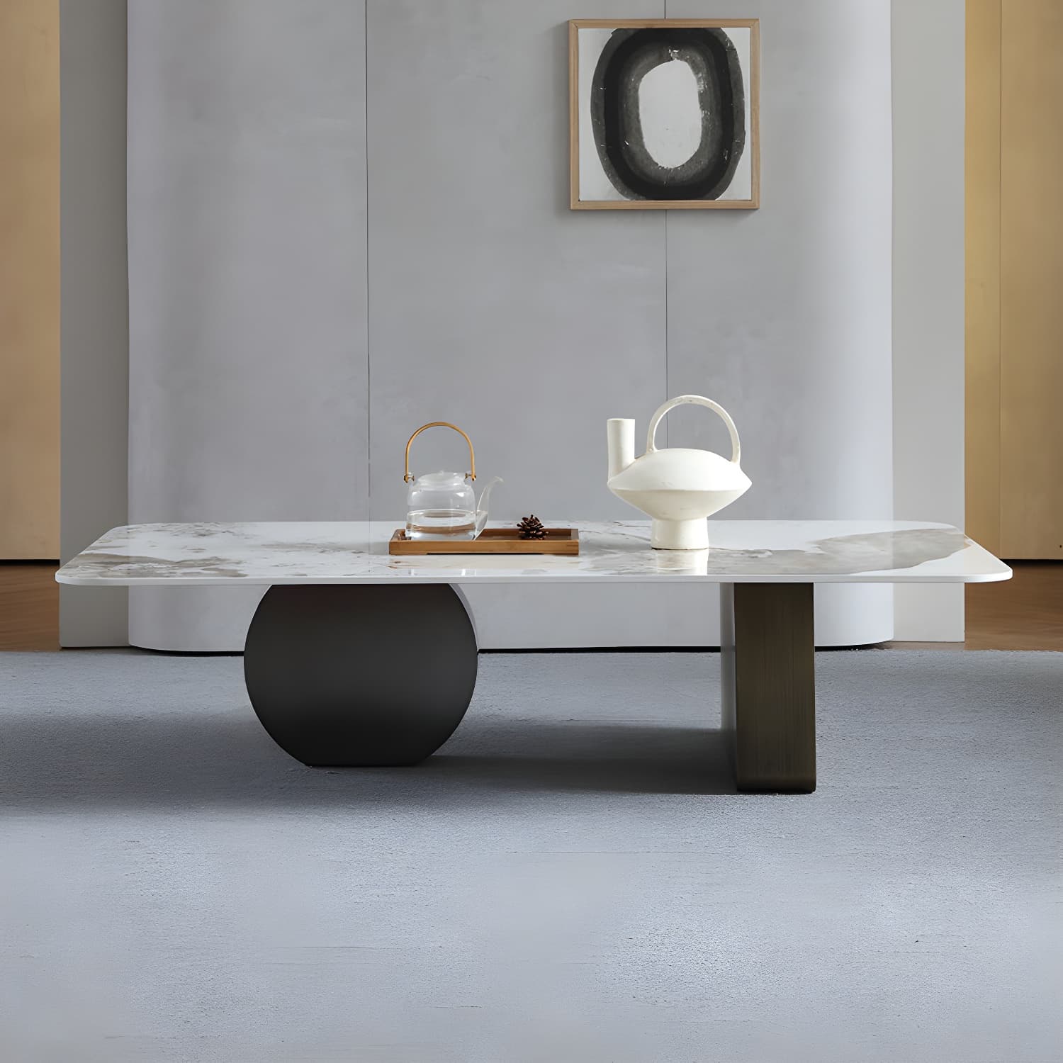Marble White Rectangular Coffee Table Modern Round Cocktail Table - image 3