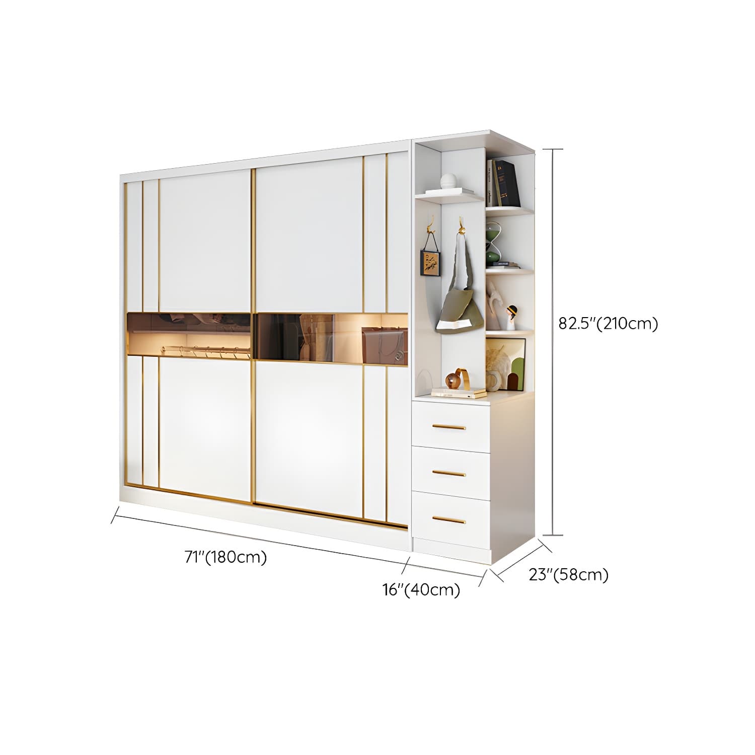 Modern White Wardrobe Armoire with Mirror, Drawers & Clothing Rod - image 21