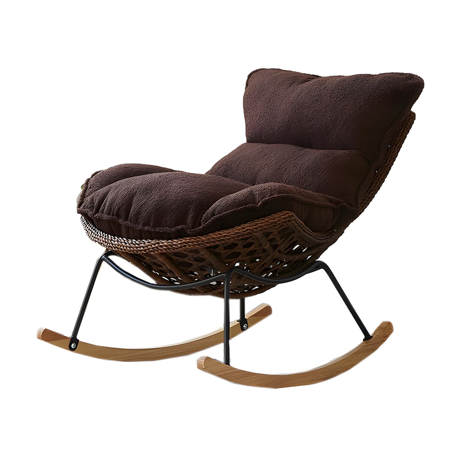 Elegant Walnut Wood Rocking Chair for Modern Living - Upholstered Seating and Stylish Track Arms - image 10
