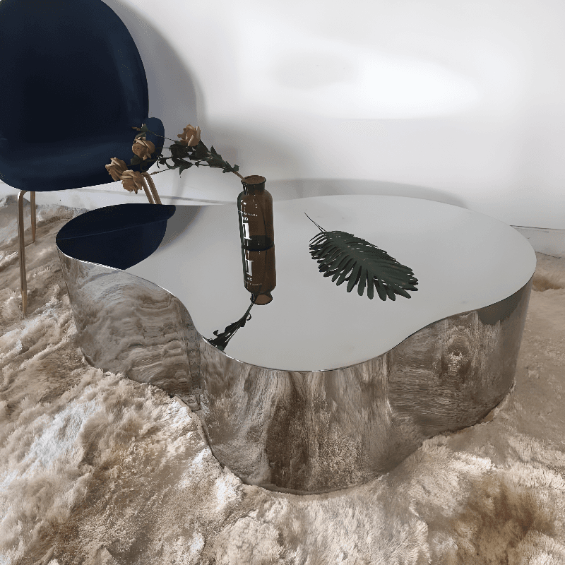 Silver Alloy Irregular/Circular-shaped Accent Table for Small Spaces - image 3