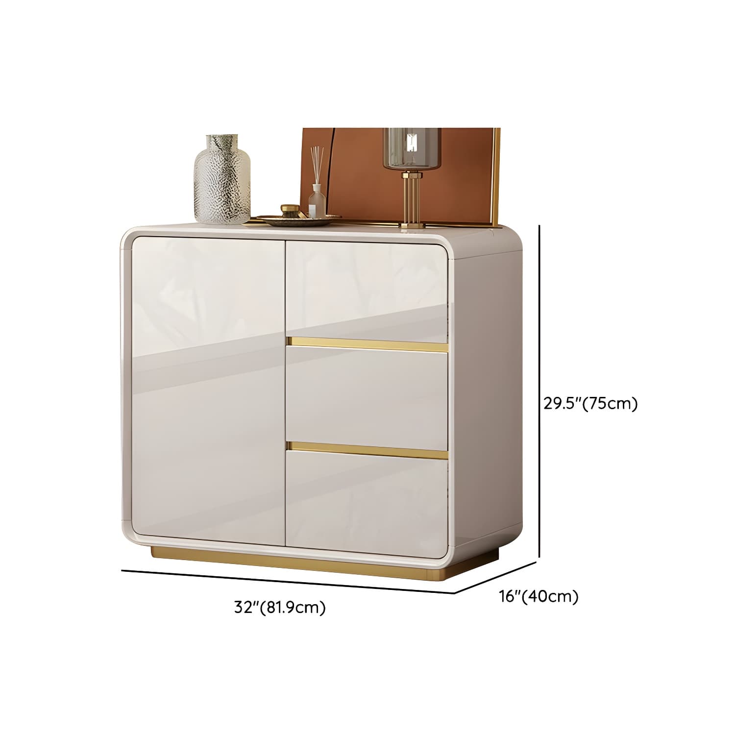 White Glam Sideboard Credenza with Adjustable Shelving and 3 Drawers - image 11