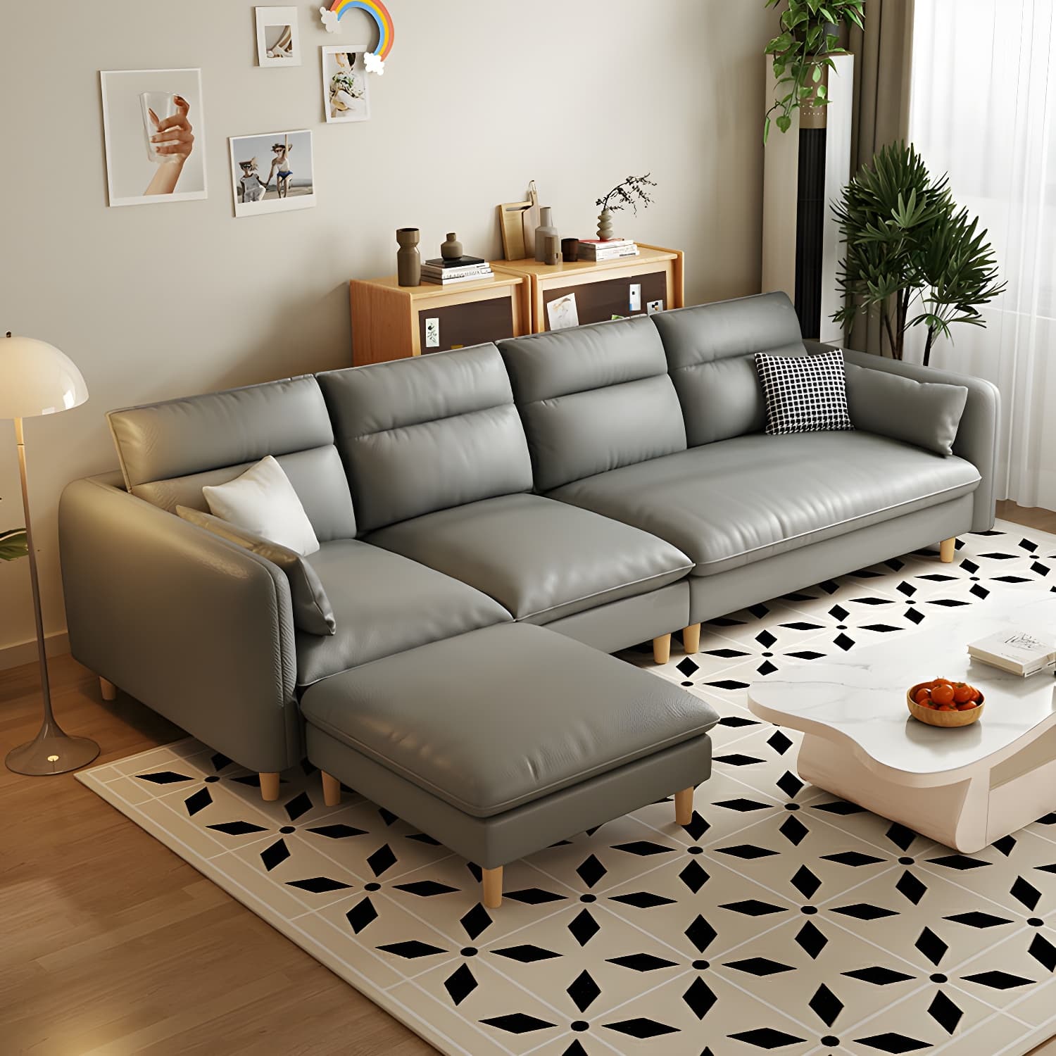 Modern Wood Frame Straight Sectional Sofa Set with Ottoman in Brown, 3 Piece Set - image 15
