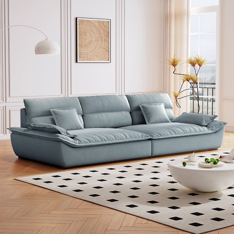 Contemporary Scratch-tolerant Solid Color Standard Sofa in Dark Gray/White/Light Blue, Seats 5 with 2 Pillows - image 6