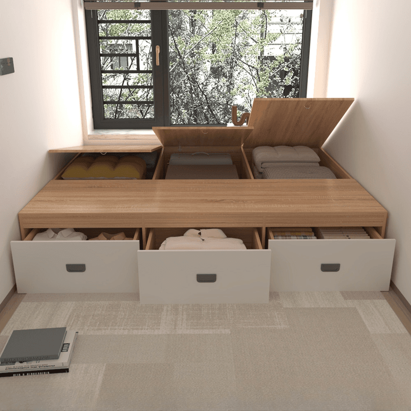 Natural Color Solid Color Storage Included with Storage Drawer for Bedroom