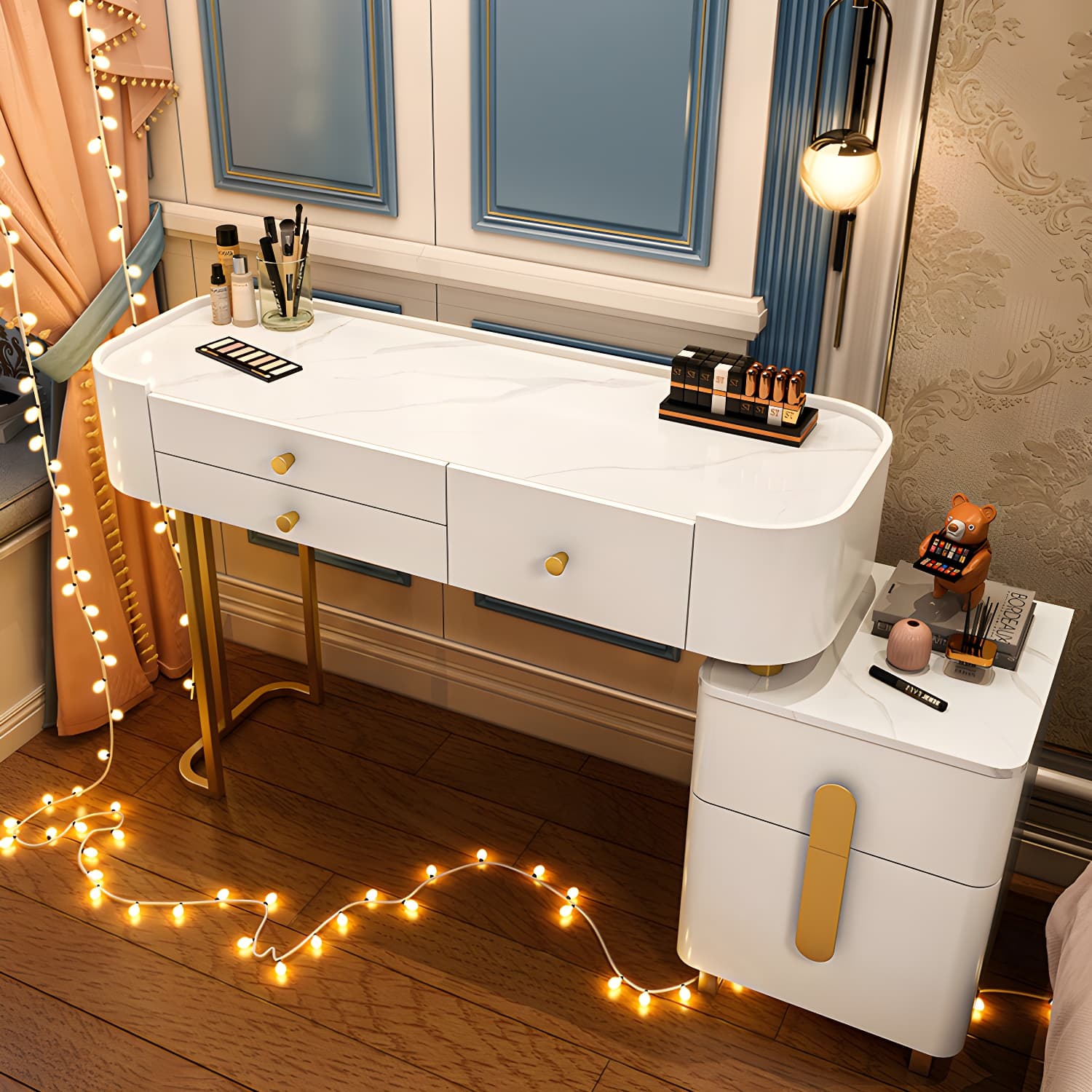 Modern Solid Wood Makeup Vanity Desk Bedroom Vanity Dressing Table Set - image 14