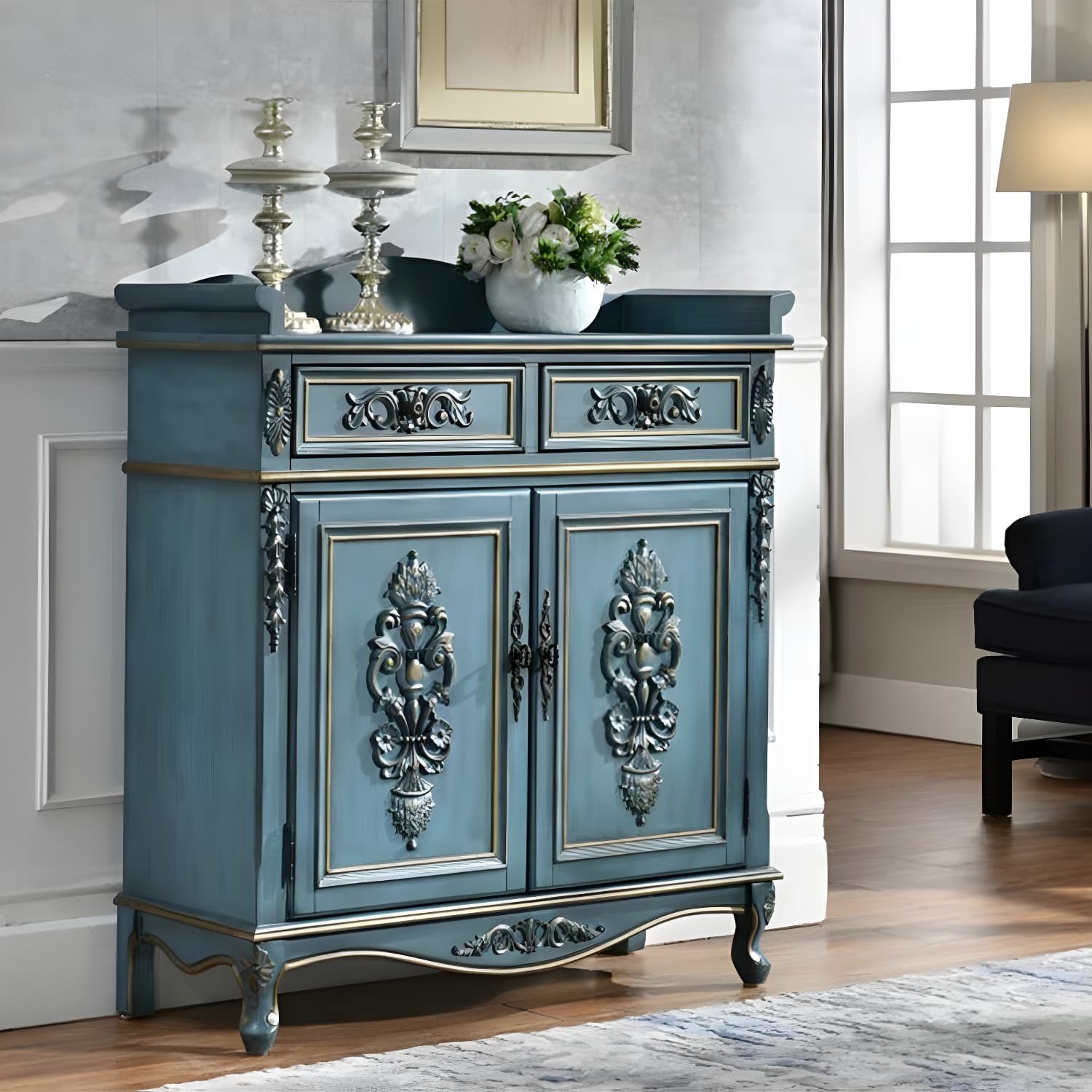 Industrial Rectangle Accent Cabinet Solid Wood Cabriole Legs Accent - image 3