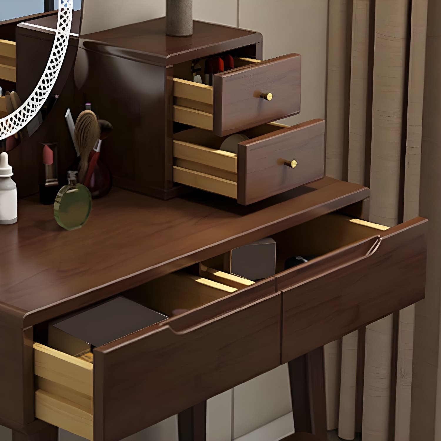 Scandinavian Vanity Makeup Table Set Solid Wood Dressing Table Stool Set - image 10