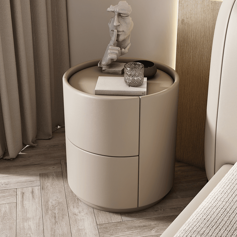 Trendy Vinyl Leather Cylindrical Drawer Storage Nightstand Multi Color - image 14