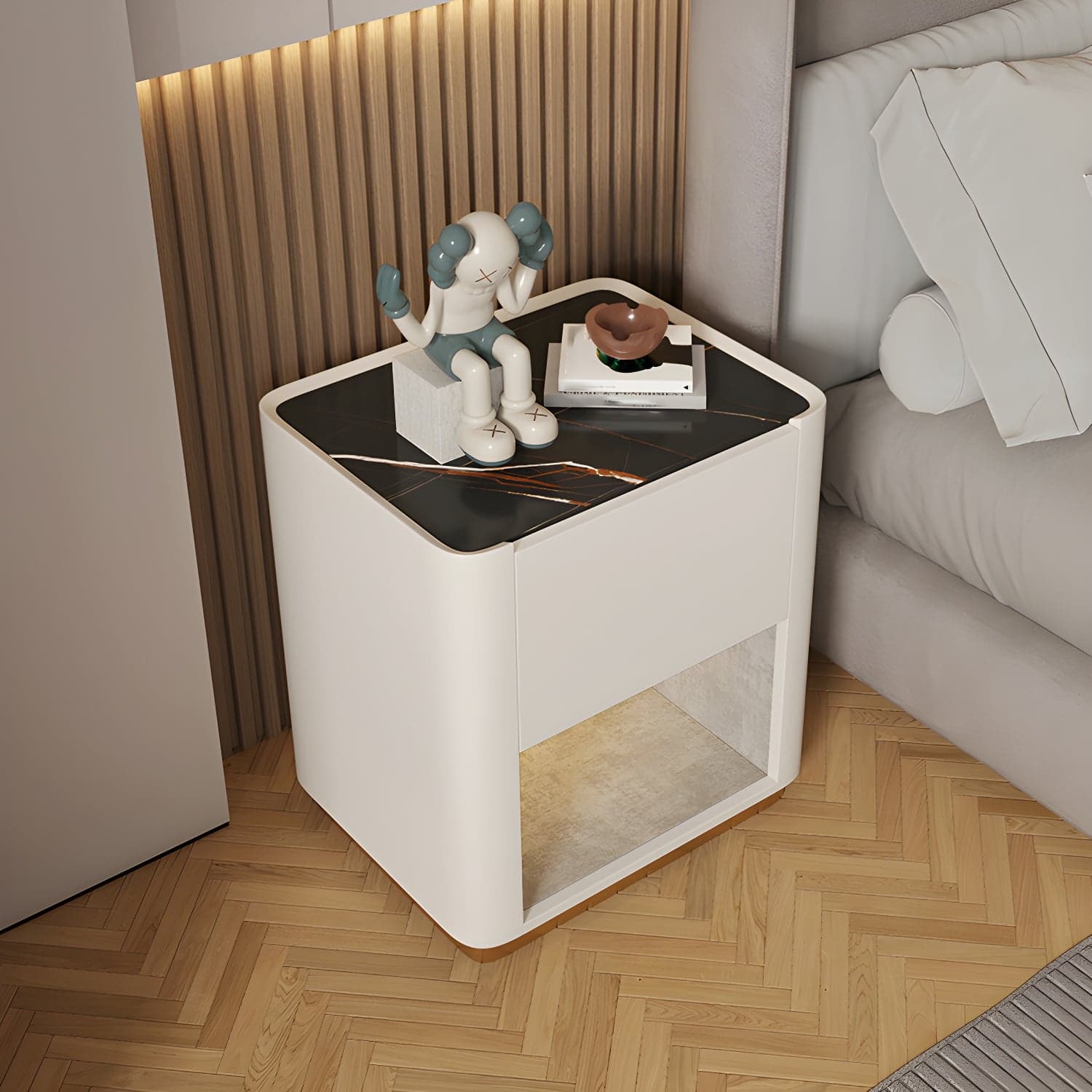 Modern Solid Wood and Slate Night Table Drawer Storage Bed Nightstand - image 4