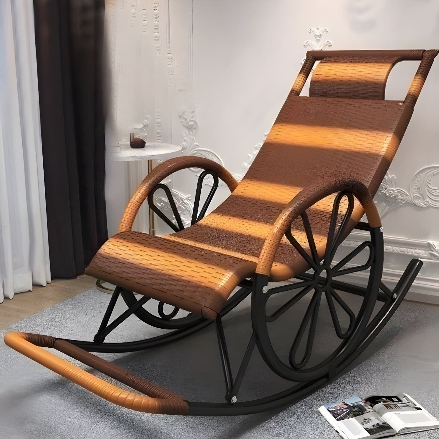 Contemporary Woven Rope Rocker Chair Wicker Rocking Chair for Home Decor - image 11