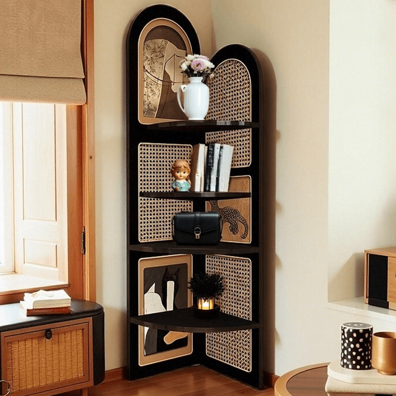 Modern Simple Style Nook Decorative Cabinet with 4 Exterior Shelves, Matte Black Laminate Top - image 10