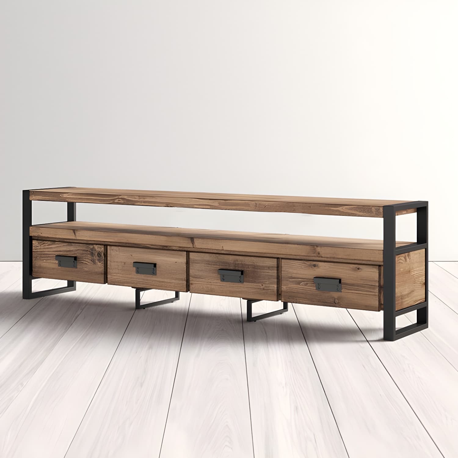 Industrial Wood TV Stand Console Open Storage TV Media Stand with Drawers for Living Room - image 3