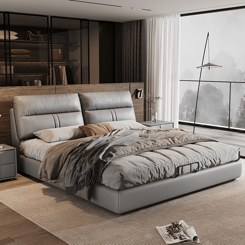 Light Gray Solid Color Storage Bed/Platform Bed with 3 Storage Boxes in Pine Wood for Living Room