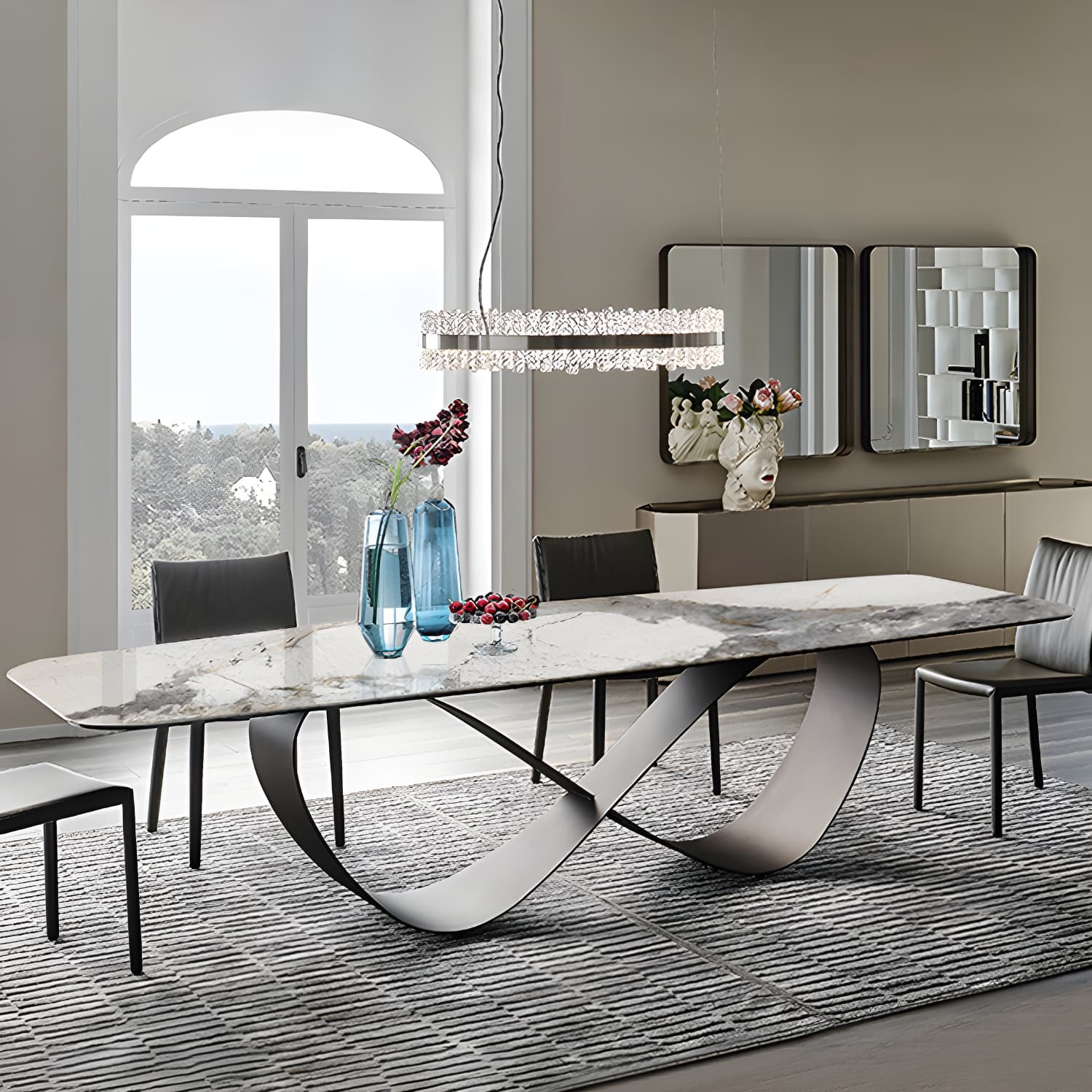 Stone Top Dining Table Industrial Rectangle Table with Pedestal Base - image 13