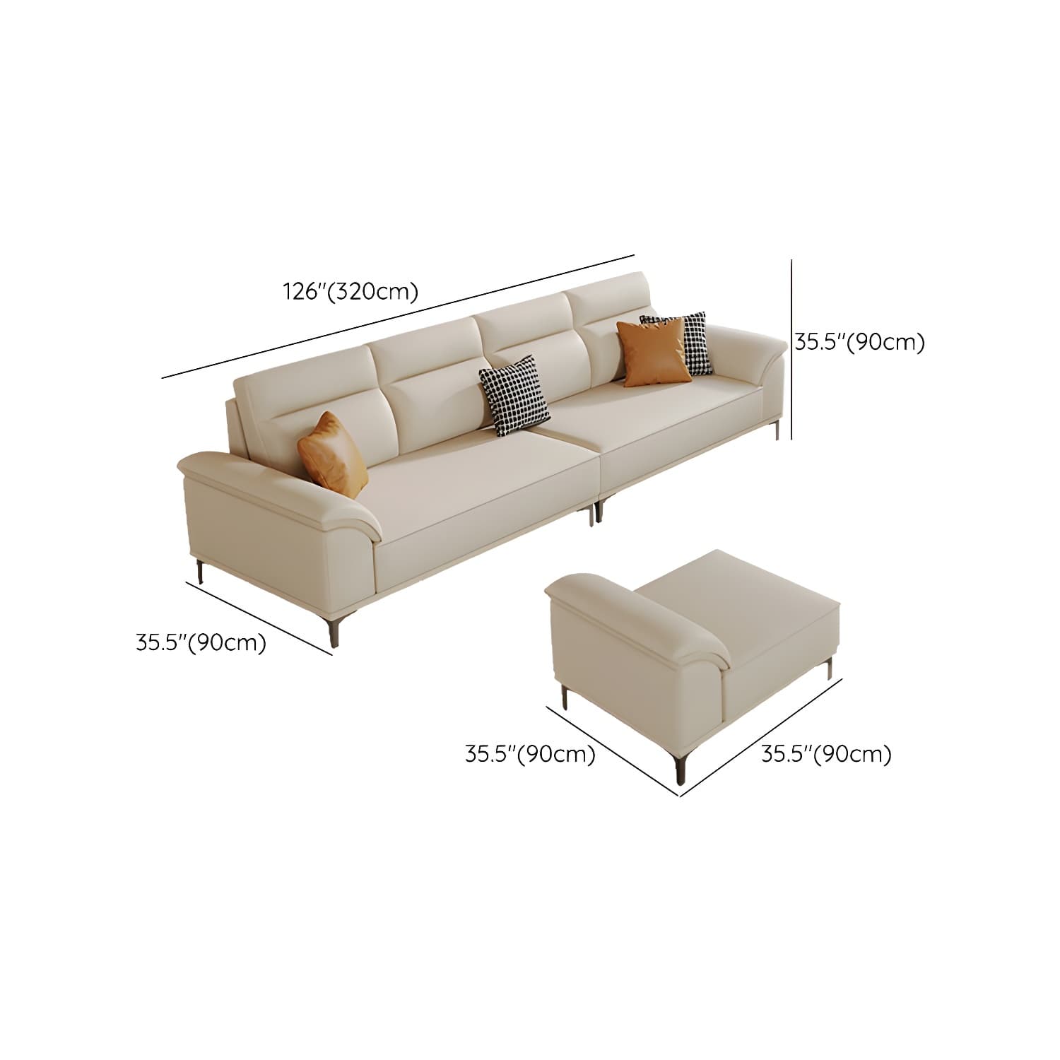Modern Beige Faux Leather Sofa with Ottoman Included - Pillow Top Arm and Cushion Back - image 19
