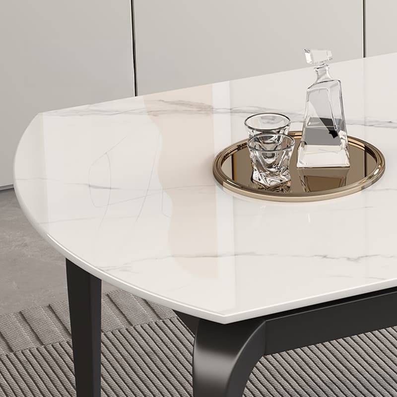 Minimalist Rounded Slate Stone Dining Table Set with 4 Legs and Padded Chair Back, Available in 9-piece/7 Piece Set/5-piece - image 7