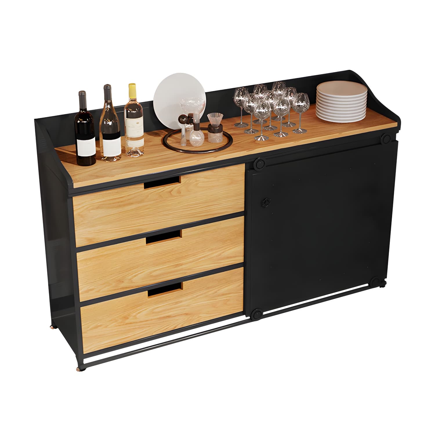 Industrial Metal Sideboard with Drawers, Cabinets, and Open Storage - 3 Drawers, 1 Interior Shelf - image 9