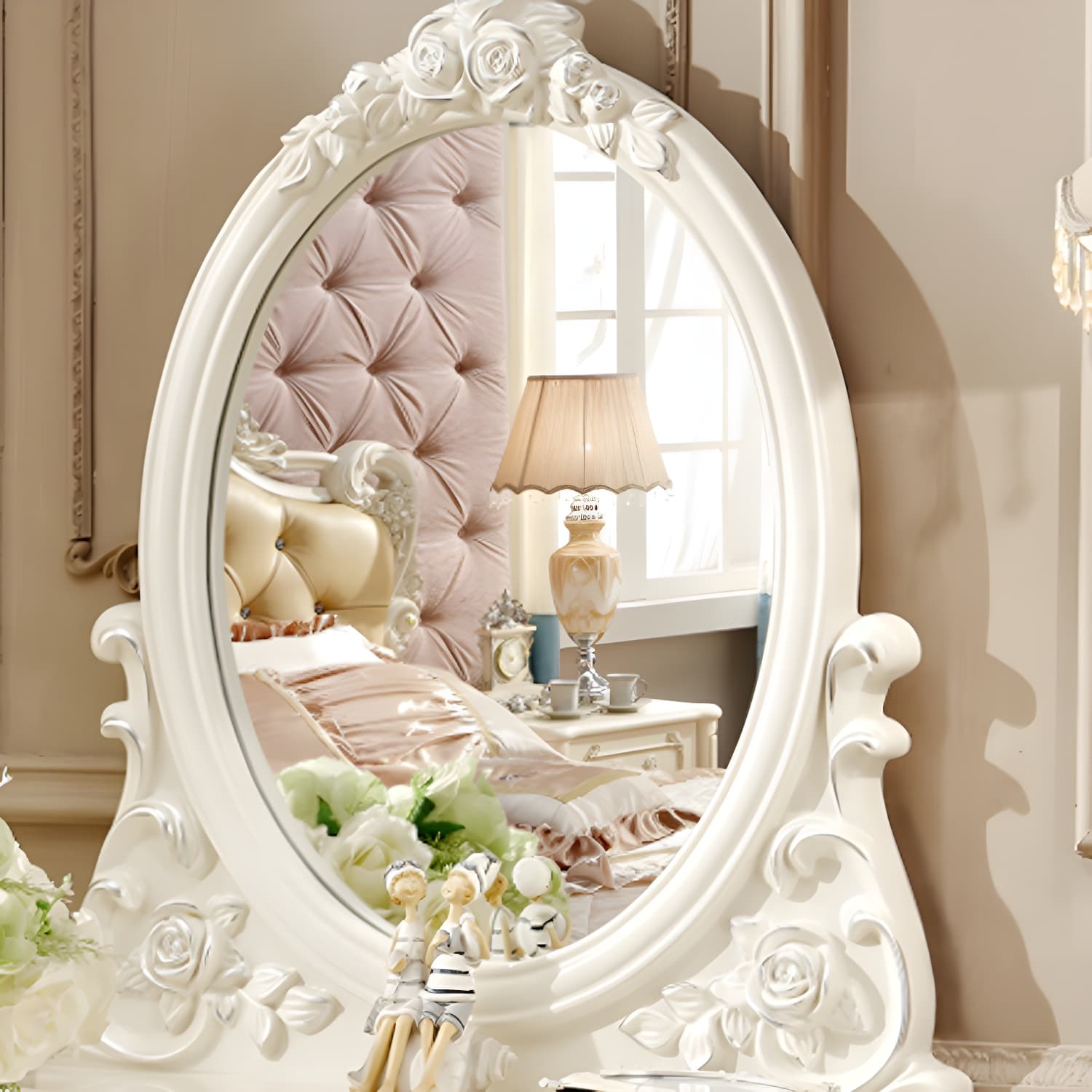 Victorian 33.4"/41.3" Wide Wood 4 Drawers Mirrored Makeup Vanity - image 9