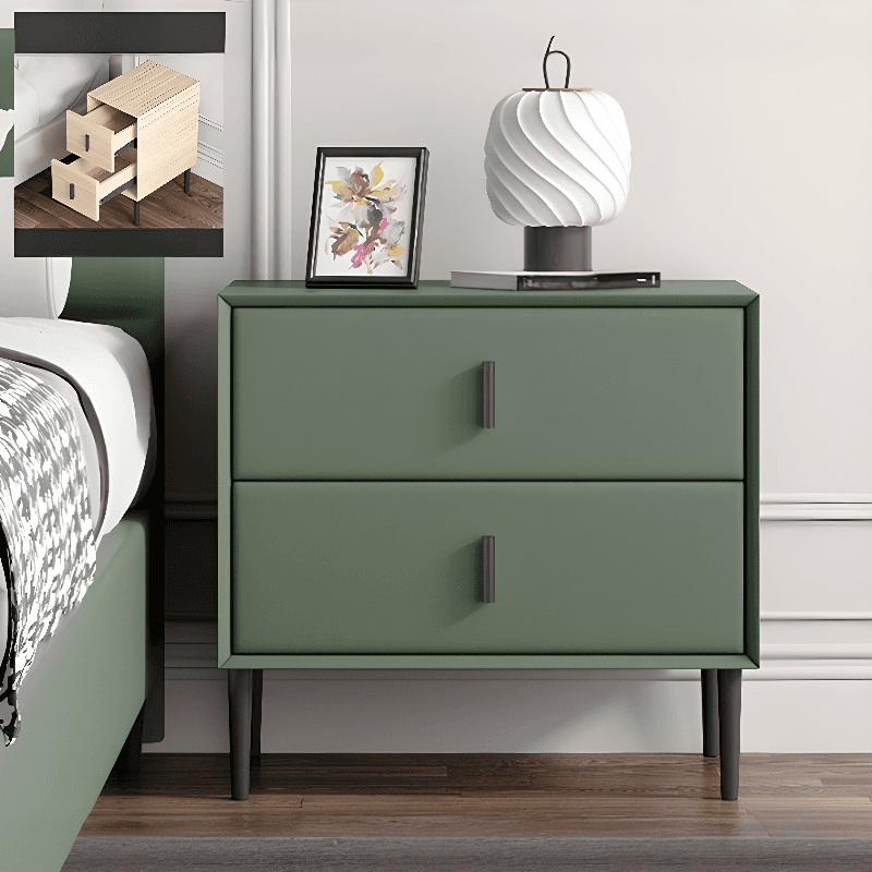 Art Deco Pleather Countertop 2 Drawer Nightstand with Leg - image 6